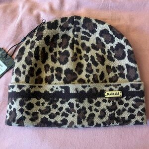 Mackage Leopard Print Hat - Brown and Tan